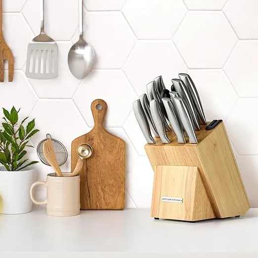 Zulay 12 Piece Stainless Steel Knife Set with Block and Sharpener - Sharp Knife Block Set with Built In Sharpener - Kitchen Knife Set With Block - Rust Proof Knife Set Stainless Steel