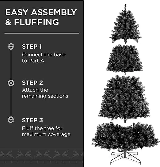 Best Choice Products 9ft Pre-Lit Black Christmas Tree, Full Artificial Holiday Decoration for Home, Office, Party Decoration w/ 2,000 Branch Tips, 900 Lights, Metal Hinges, Foldable Base