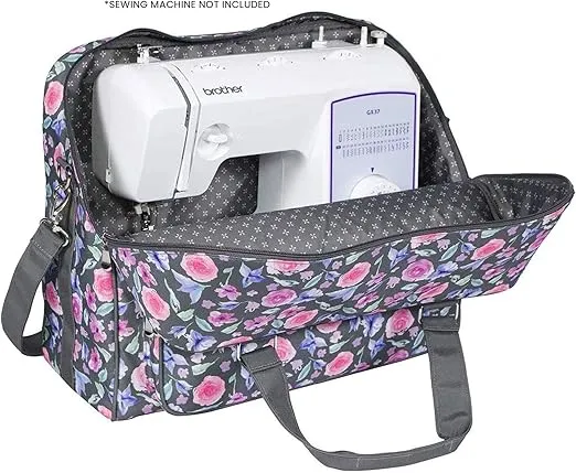 Everything Mary Deluxe Universal Sewing Machine Case, Pink Floral - Portable Cover Tote Bag for Brother, Singer & Most Machines - Carrying Travel Storage Carrier Supply Organizer for Accessories