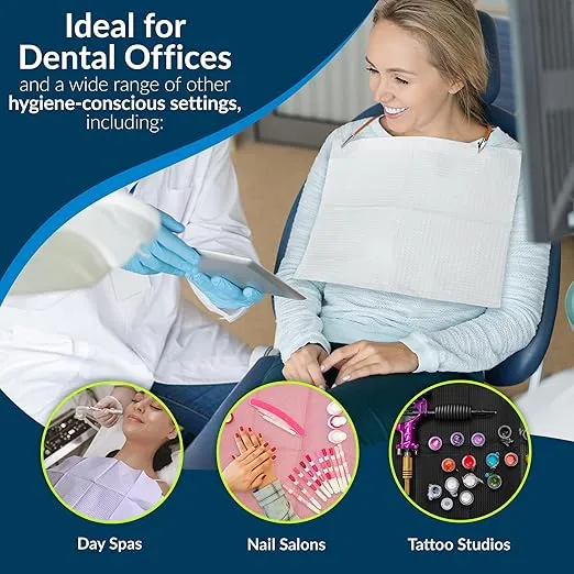 TIDI 917461 Choice Dental Bib, White, 3 Layers, 13” W x 18” L (Pack of 500) ― Disposable Dental Bibs ― Embossed ― 2-Ply Tissue ― Poly Back To Help Prevent Leak-Through ― Nail Towels ― Tattoo Bibs