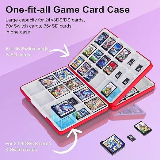 TiMOVO 60 Game Card Case for Switch OLED/Switch/3DS/2DS, 60 Slots Switch Game Holder Cartridge For 24 3DS/3DSXL/DS/DSi Cards & 60 Switch & 36 SD Cards, 3 in 1 Portable Game Storage Case, White Circle