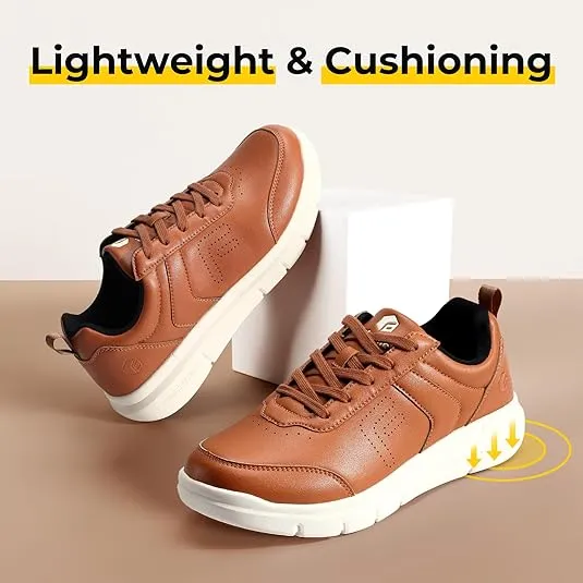FitVille Men Walking Shoes Wide Dress Sneakers Comfortable Leather Shoes for Men Lightweight Plantar Fasciitis Bunions