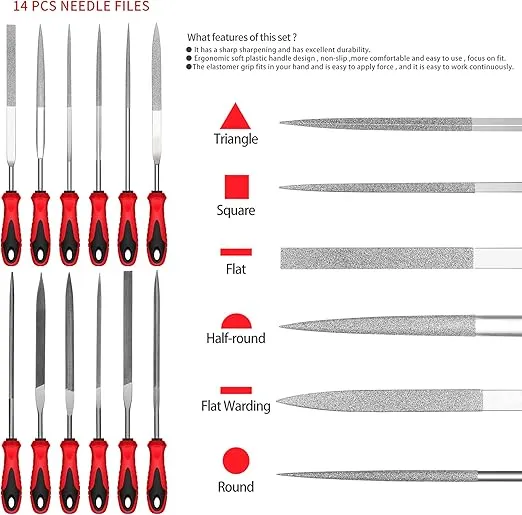 Small File Set, Needle Diamond Files 14PCS, 6 Steel Files & 6pcs Jewlers Files for Precision Metal File Work, Wood, Jewelry, Model, DIY and Nearly All Uses. Free Bonus: Cutter