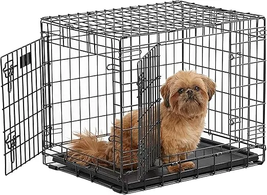 MidWest Homes for Pets Ultima Pro Series 24' Dog Crate | Extra-Strong Double Door Folding Metal Dog Crate w/Divider Panel, Floor Protecting 'Roller Feet' & Leak-Proof Plastic Pan