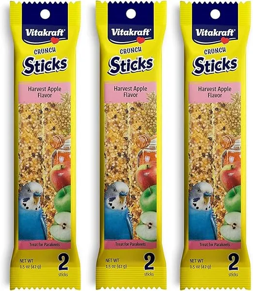 Vitakraft 3 Pack of Harvest Apple Crunch Sticks for Parakeets, 2 Sticks Each