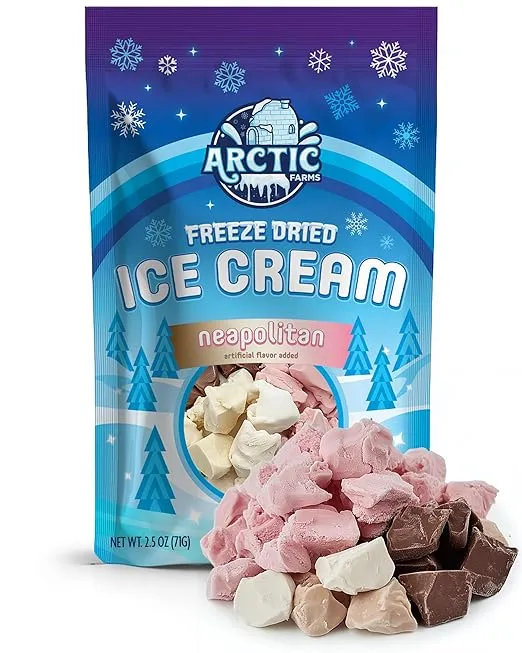 Arctic Farms Freeze Dried Ice Cream Bits Bagged and Boxed - Does Not Melt (Neapolitan Mix, 2.5oz)