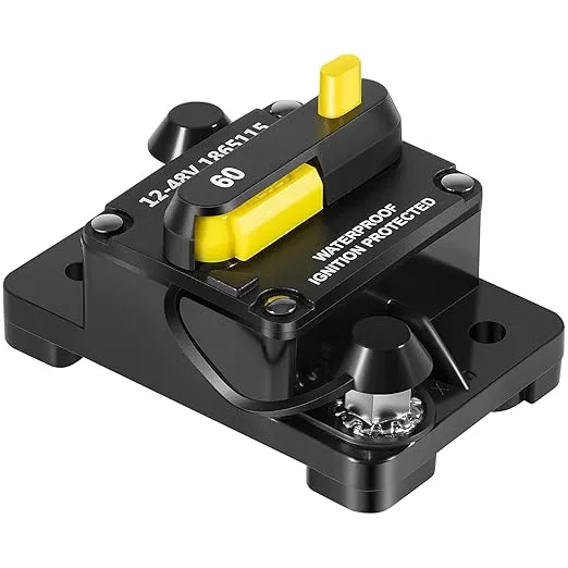 MKR-27 60 AMP Circuit Breaker 1865115 with Stainless Steel 1/4" Studs and Protective Insulator - for 12/24/36V, Manual Reset-Waterproof & Ignition Protected - Fit for Minn Kota Trolling Motors 12-48V
