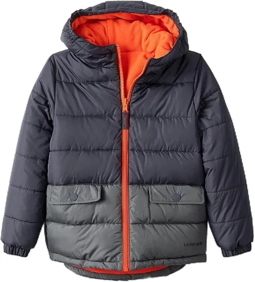 Lands' End Boys Reversible Fleece Puffer Hooded Jacket