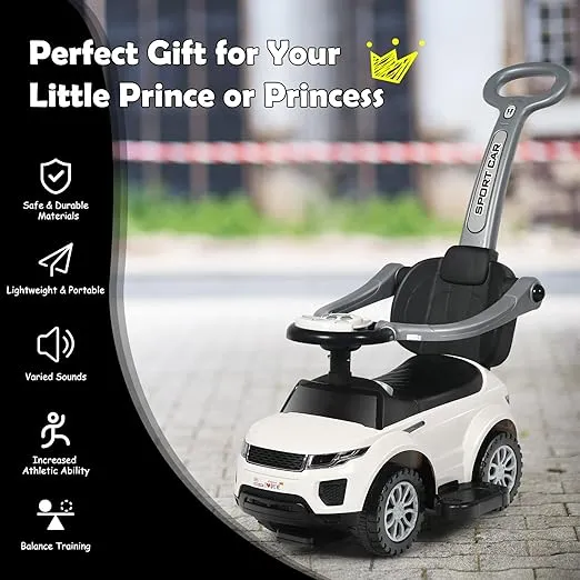 HONEY JOY Ride On Push Car, Foot to Floor Ride On Sliding Car Push Handle & Detachable Guardrail, Sound & Lights, Under Seat Storage, Push Cars for Toddlers 1-3, Gift for Kids Boys Girls(White)