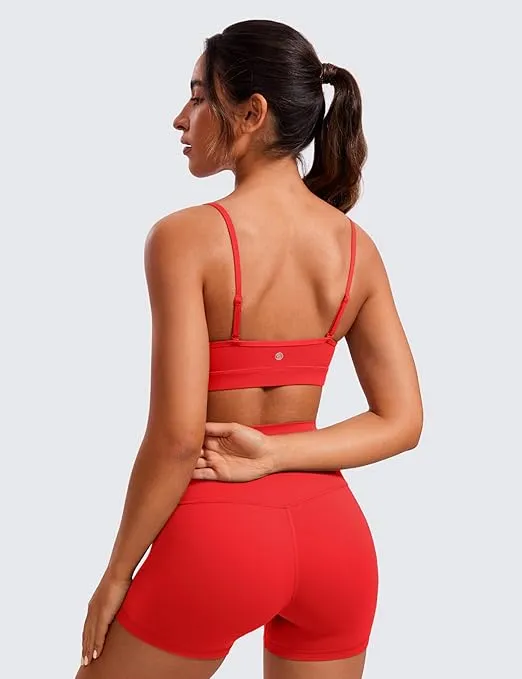CRZ YOGA Butterluxe V-Neck Sports Bras for Women - Adjustable Thin Straps Padded Yoga Bra Basic Wireless Bra Camisole