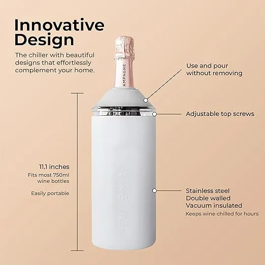 Vinglacé Wine Bottle Chiller- Portable Champagne Insulator- Stainless Steel Wine Cooler Sleeve, Black