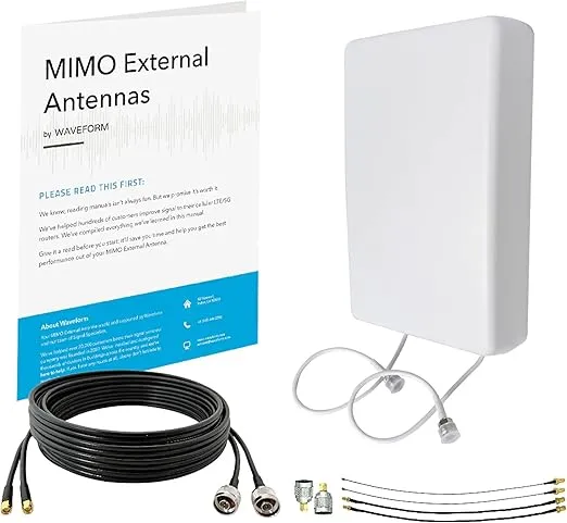 MIMO Panel Antenna Kit by Waveform | +9 dBi Gain | 600-2700 MHz | for 3G, 4G LTE, 5G Modems, Routers, & Cell Boosters | TS9, SMA, U.FL Adapters (Wall Mount Kit w/ 15' Cables + Adapters)