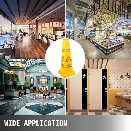 VEVOR 3 Pack Floor Safety Cone, Yellow Caution Wet Floor Signs, 4 Sided Floor Wet Sign, Public Safety Wet Floor Cones Bilingual Wet Sign Floor for Indoors and Outdoors