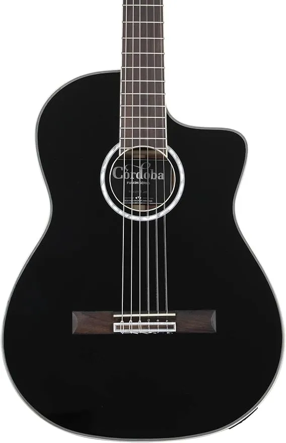 Cordoba Fusion 5 Jet Acoustic-Electric Cutaway Nylon String Guitar, Jet Black, Fusion Series