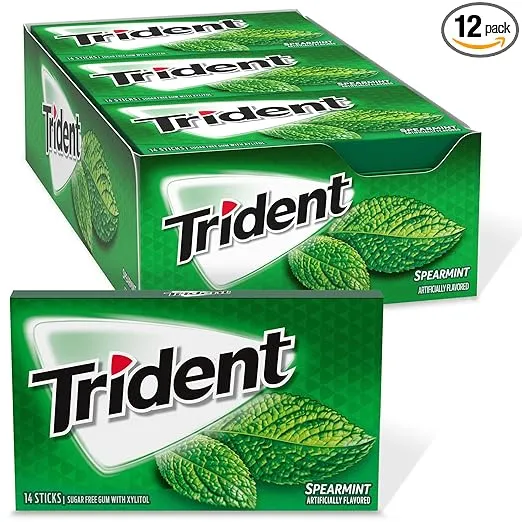 Trident Spearmint Sugar Free Gum, 12 Packs of 14 Pieces (168 Total Pieces)