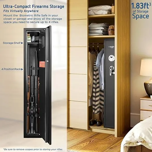 BARSKA Quick and Easy Access Biometric Fingerprint Rifle Shotgun Firearm Long Gun Safe for Home with Optional Silent Mode & Removable Shelf