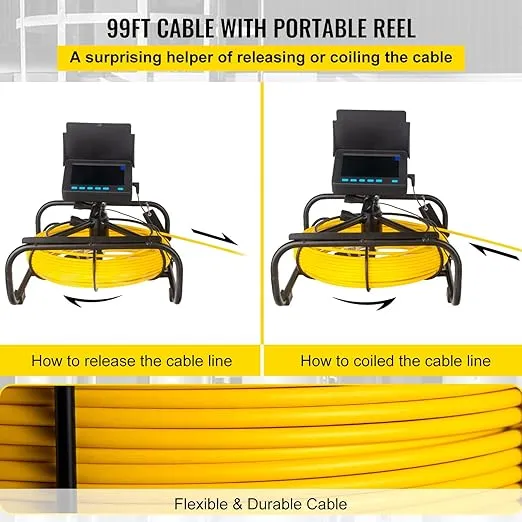 VEVOR Sewer Camera, 98.4 ft / 30 m Pipe Drain Inspection Camera, 4.3" Plumbing Camera with DVR Function and LED Lights, 16 GB SD Card, Waterproof IP68 Industrial Endoscope for Home Wall Duct Drain Pip