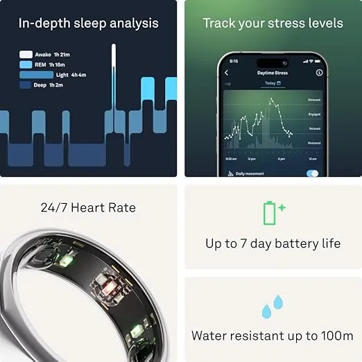 Oura Ring Gen3 Heritage - Silver - Size 8 - Smart Ring - Size First with Oura Ring Gen3 Sizing Kit - Sleep Tracking Wearable - Heart Rate - Fitness Tracker - 5-7 Days Battery Life