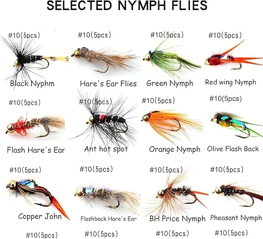 Fly Fishing Flies Assortment Kit Dry Wet Nyphms Tenkara Popper Streamer Woolly Bugger for Trout Bass Salmon Steelhead with Fly Box
