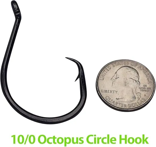 Heavyweight Catfish Hooks - Offset Octopus Circle Hooks - Pre-Tied Leaders, 5 Pack (10/0)