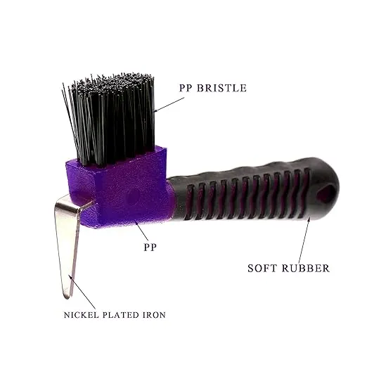 Horse Hoof Pick Brush with Soft Touch Handle (Purple)