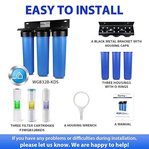 iSpring Whole House Water Filter System w/Ultimate Protection, Highly Reduces Scale, PFAS, Lead, Chlorine, Chloramine, Hydrogen Sulfide, 3-Stage Whole House Water Filtration System, Model: WGB32B-KDS