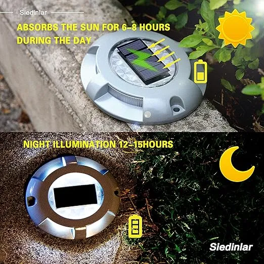SIEDiNLAR Solar Deck Lights Driveway Dock LED Light Solar Powered Outdoor Waterproof Road Markers for Step Sidewalk Stair Garden Ground Pathway Yard 4 Pack (White)
