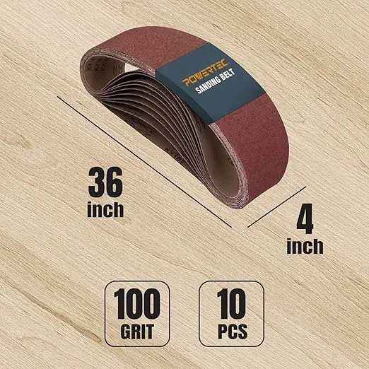 POWERTEC 110130 4 x 36 Inch Sanding Belts | 100 Grit Aluminum Oxide Belt Sander Sanding Belt | Sandpaper for Belt and Disc Sander – 10 Pack