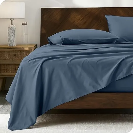 Bare Home 100% Organic Cotton King Sheet Set - Crisp Percale Weave - Cool, Breathable, and Hypoallergenic - Bedding Sheets & Pillowcases - Luxury Hotel Sheet Set (King, Winter Blue)