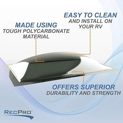 RecPro RV Skylight Cover Bubble | Impact-Resistant Rectangular Exterior Dome (Smoke Tinge, 18" x 30")