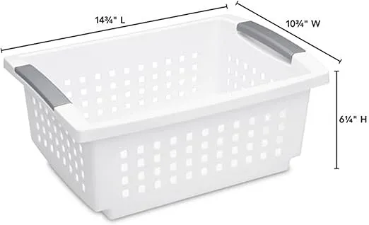 Sterilite Stackable Storage Bin and Organization Basket with Flip Down Accent Rails for Home and Household Organization, Medium, White (20 Pack)
