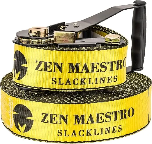 Slackline kit 65ft Complete with Tree & Ratchet Protectors Optional Training Line Arm Trainer Carry Bag, Zen Maestro Instruction Booklet Outdoor Backyard Fun for All