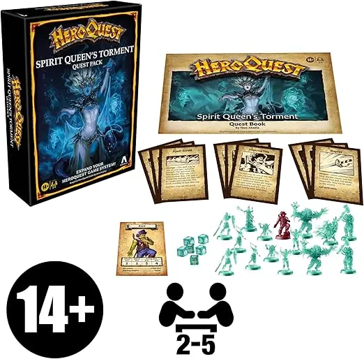 Avalon Hill HeroQuest Spirit Queen's Torment Quest Pack, Requires HeroQuest Game System to Play, Dungeon Crawler Games, Ages 14+, 2-5 Players, Strategy Games