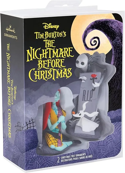 Hallmark Disney Tim Burton's The Nightmare Before Christmas Jack and Sally with Tombstones Christmas Ornaments, Set of 2