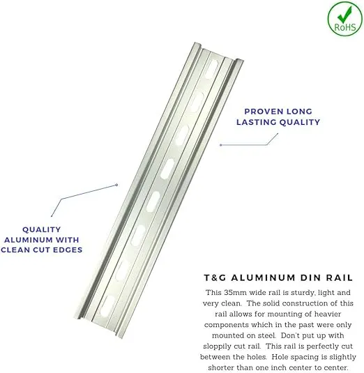 T&G 10 Pieces DIN Rail Slotted Aluminum RoHS 8" Inches Long 35mm Wide 7.5mm High