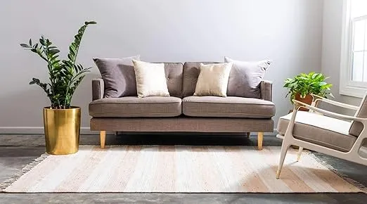 Unique Loom Chindi Rag Collection Area Rug - Striped (5' 1" x 8' Rectangle, Beige/ Ivory)