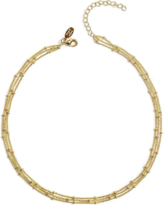 Benevolence LA Gold Choker Necklaces for Women, 14k Gold Necklaces for Women, Triple Satellite Beaded Chain Choker, Triple Chain Choker Design, Gifts for Mom, Designed in California