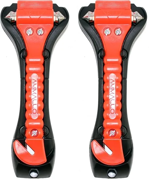 2 Pack Car Safety Hammer with Carbide Tip - Emergency Vehicle Escape Tool - Seat Belt Cutter - Window Punch - Auto Glass Breaker - Rescue Survival Kit