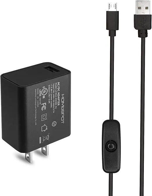 UL-Listed Power Supply 5V3A with Switch 2.5A 2A 1.5A 1A Fast Charge AC Adapter w/ 1.5m Extra Long On Off Power Switch Micro USB Cable for Raspberry Pi 3 Model B/B+