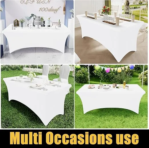 Smiry 2 Pack Spandex Table Cloth 6FT, Elastic Fitted Stretch Tablecloths for Rectangle Tables, Washable Table Cover for Outdoor, Wedding, Banquet & Parties (White, 72Lx30Wx30H Inch)