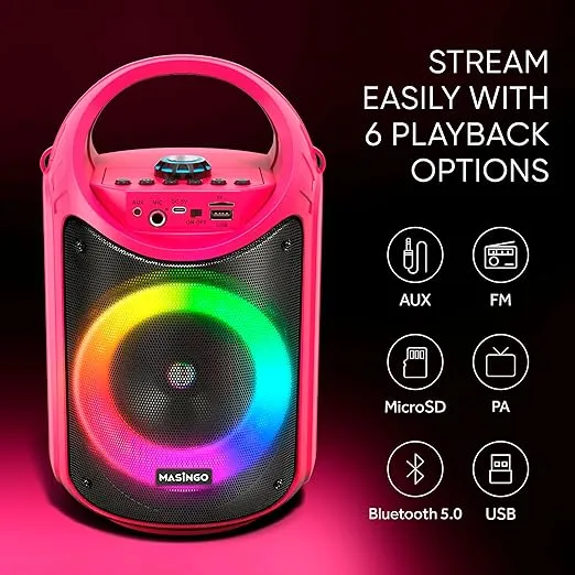 MASINGO Karaoke Machine for Kids and Adults with 2 Wireless Bluetooth Microphones, PA Portable Speaker with Colorful LED Lights, Supports TF Card/USB, AUX/MIC in, TWS for Home Party, Burletta C10 V2