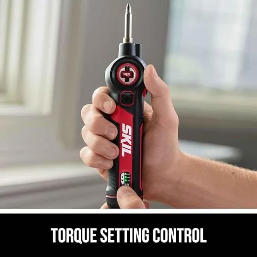 SKIL Twist 2.0 Rechargeable 4V Screwdriver with Pivoting Head, Torque Setting, USB-C Charging Cable, 28 PC Bit Set & Carrying Case- SD5619-02