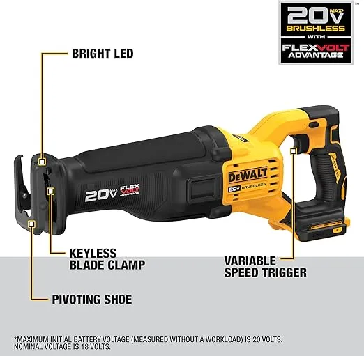 DEWALT FLEXVOLT 20V MAX* Reciprocating Saw, Cordless, Tool Only (DCS386B)