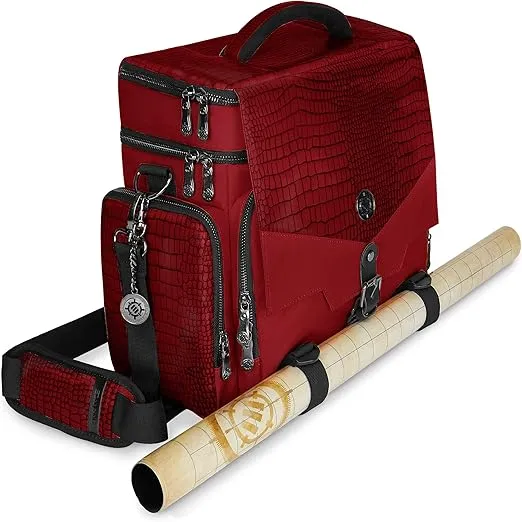 ENHANCE Travel Bag for DND Collector's Edition, Bag Compatible with Dungeons and Dragons, Battle Mat Holder, Dice Pockets and Accessories, Carry 4-8 Books (Red Dragon)