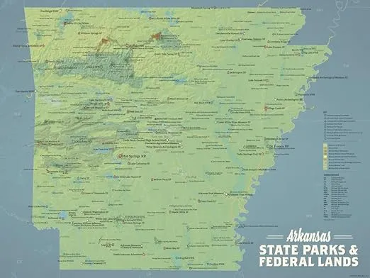 Arkansas State Parks & Federal Lands Map 18x24 Poster (Natural Earth)