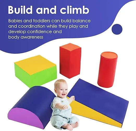PayLessHere 5-Piece Set Climbing Toys Couch Kids Foam Blocks Baby Climbing Toys Soft and Safe Toddler Climbing Toys for Climbing Crawling (CM, 5 Piece)