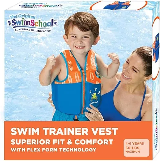 SwimSchool Kids Swim Trainer Vests for Toddlers Ages 2-6 – Boys/Girls – Multiple Colors/Styles – Learn to Swim Floaties