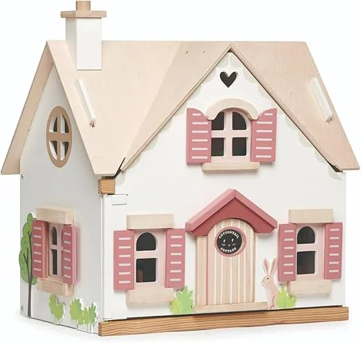 Tender Leaf Toys - Cottontail Cottage - Furnished 18.7" Tall 3 Story Countryside Wooden Doll House with 24 Pcs Accessories - Encourage Creative and Imaginative Fun Play for Children - Age 3+