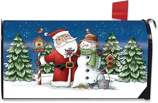Briarwood Lane Santa and Snowman Christmas Magnetic Mailbox Cover Primitive Birds Standard