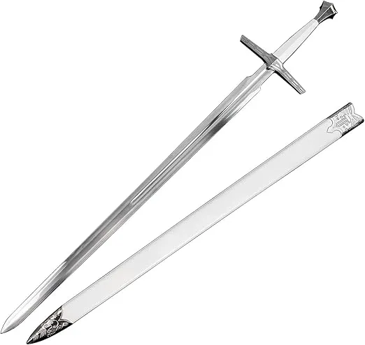 Medieval Fantasy Sword Replica The Witcher Sword Blade w/Faux Leather Handle - Steel Swords w/Wooden Scabbard - The Knight Sword for Collection, LARP, Cosplay & Gifts